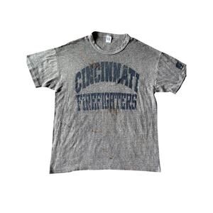 VTG Cincinnati Firefighters Paper Thin USA Made L Gray Russell Single Stitch Tee